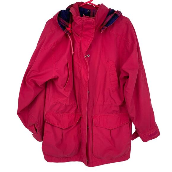 New Spirit Vintage Hot Pink Women's Rain Hooded Zip Up Overcoat Size Large - Picture 1 of 6